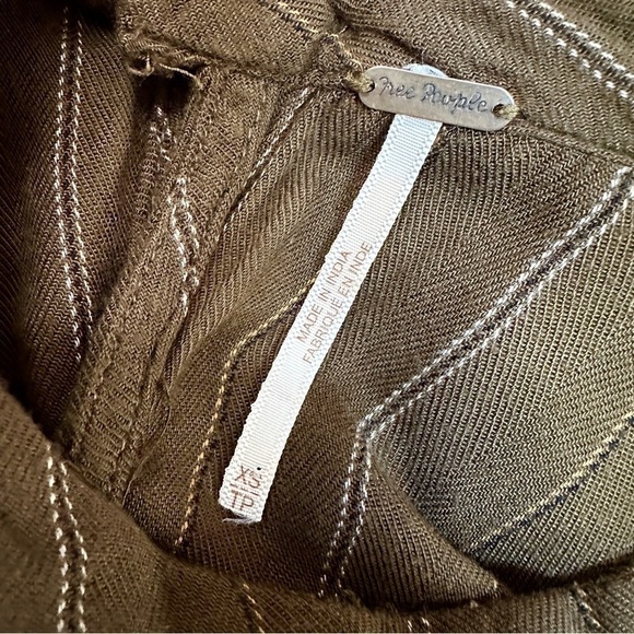 Free People Olive Green Button Sleeve Top Open Back Size XS - Picture 5 of 6